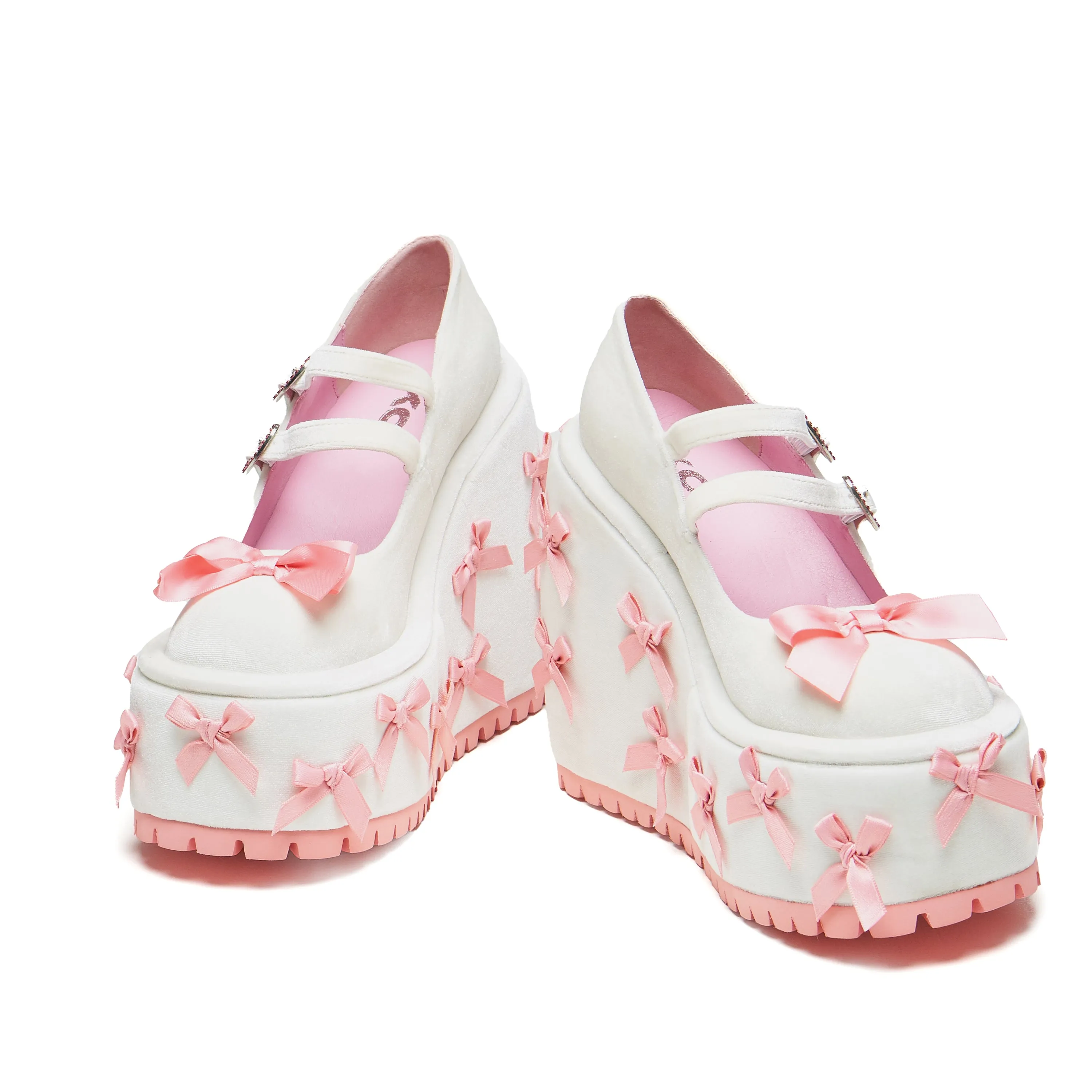A Courtship of Bows Platform Mary Janes - Cream