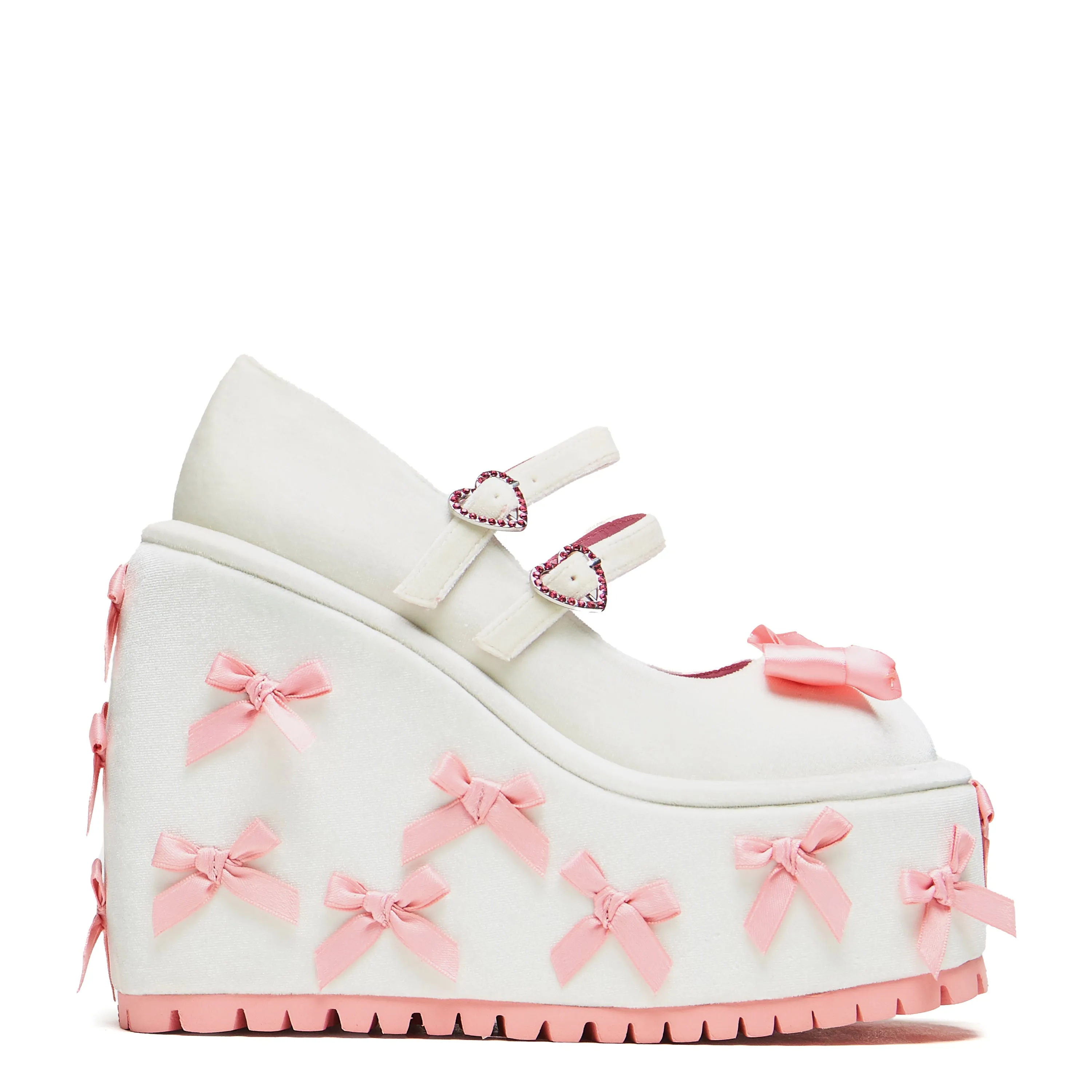 A Courtship of Bows Platform Mary Janes - Cream