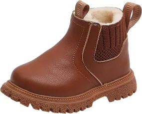 Baby Winter Ankle Boots Lace up Leather Ankle Boots Faux Fur Fashion Non Slip Warm Winter Boots Kids Outdoor Booties