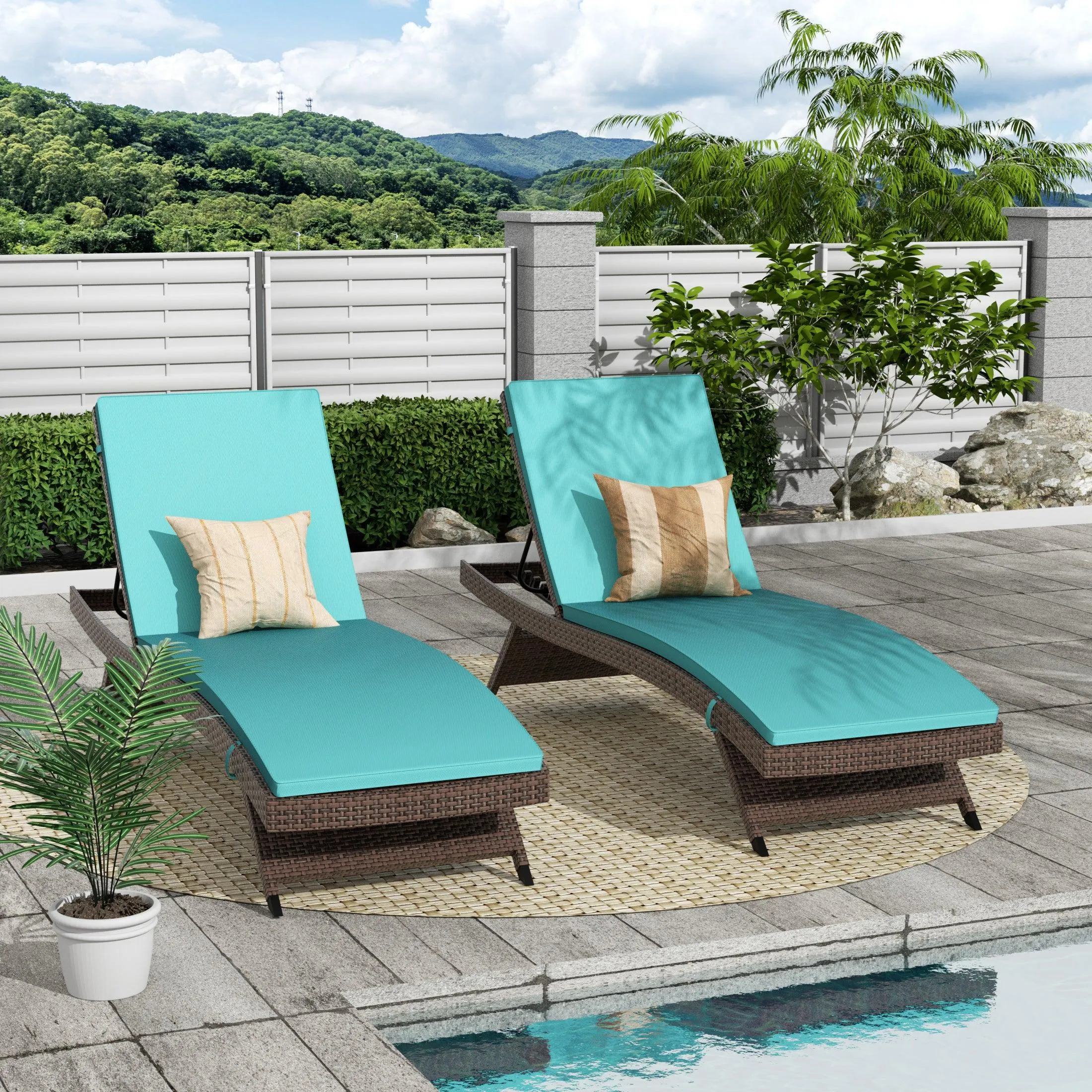 Bahama Brown Rattan Wicker Outdoor Chaise Lounges with Cushion Included (Set of 2)