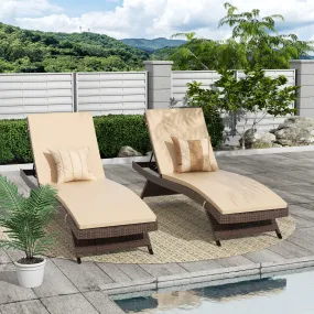 Bahama Brown Rattan Wicker Outdoor Chaise Lounges with Cushion Included (Set of 2)