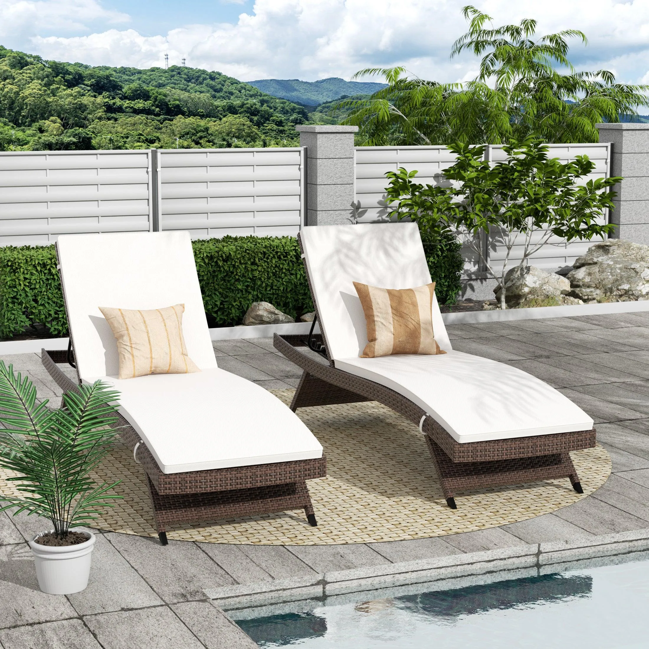Bahama Brown Rattan Wicker Outdoor Chaise Lounges with Cushion Included (Set of 2)