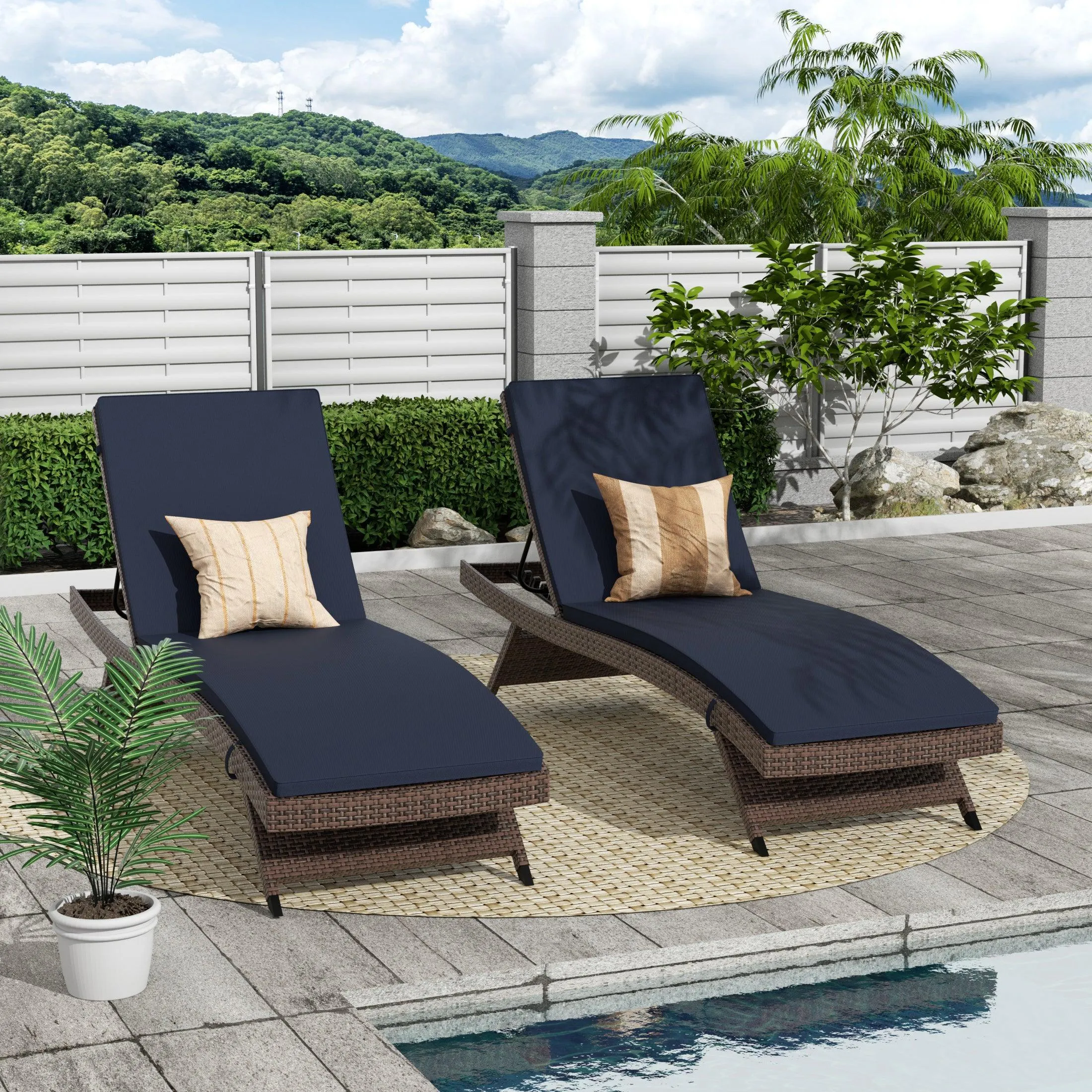 Bahama Brown Rattan Wicker Outdoor Chaise Lounges with Cushion Included (Set of 2)