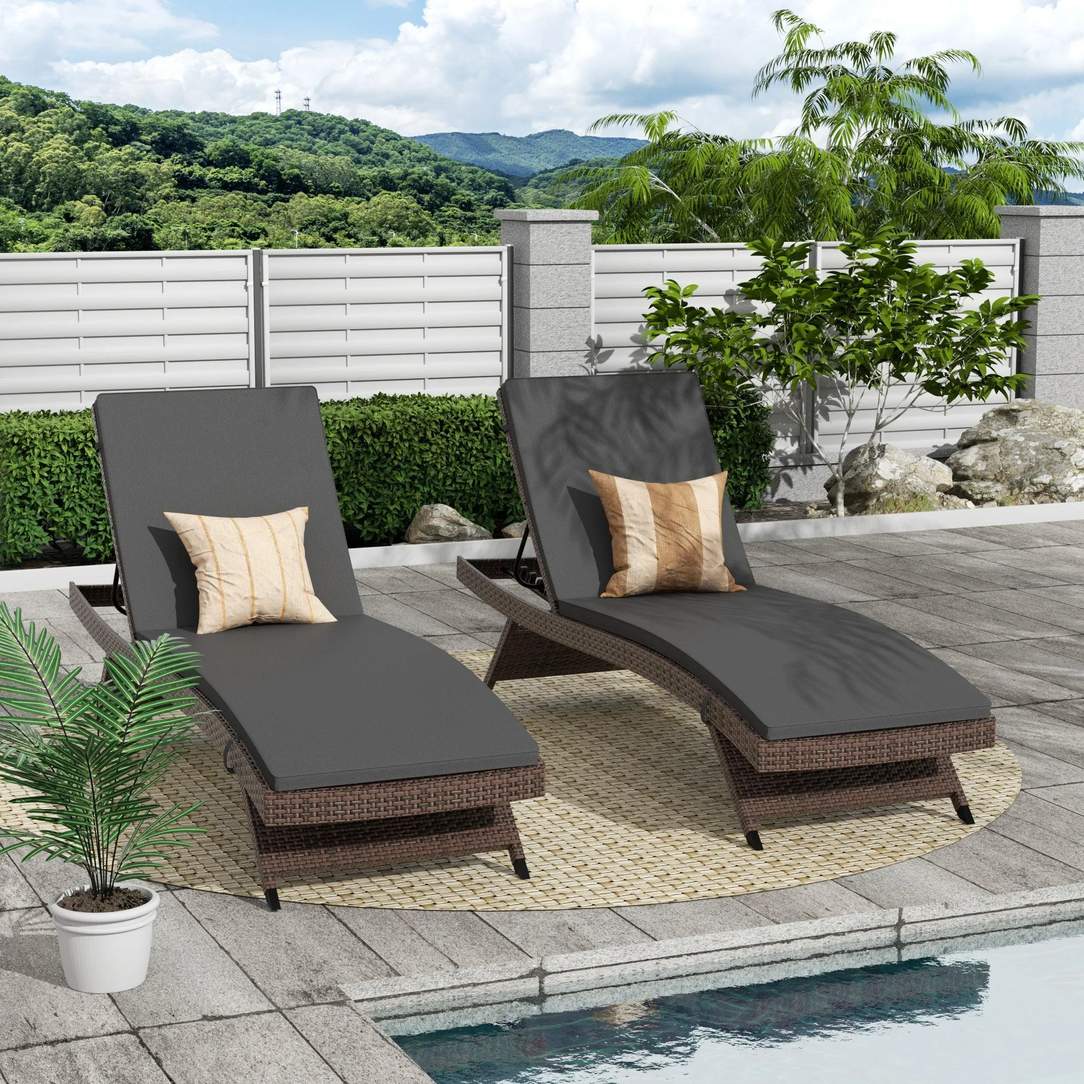 Bahama Brown Rattan Wicker Outdoor Chaise Lounges with Cushion Included (Set of 2)