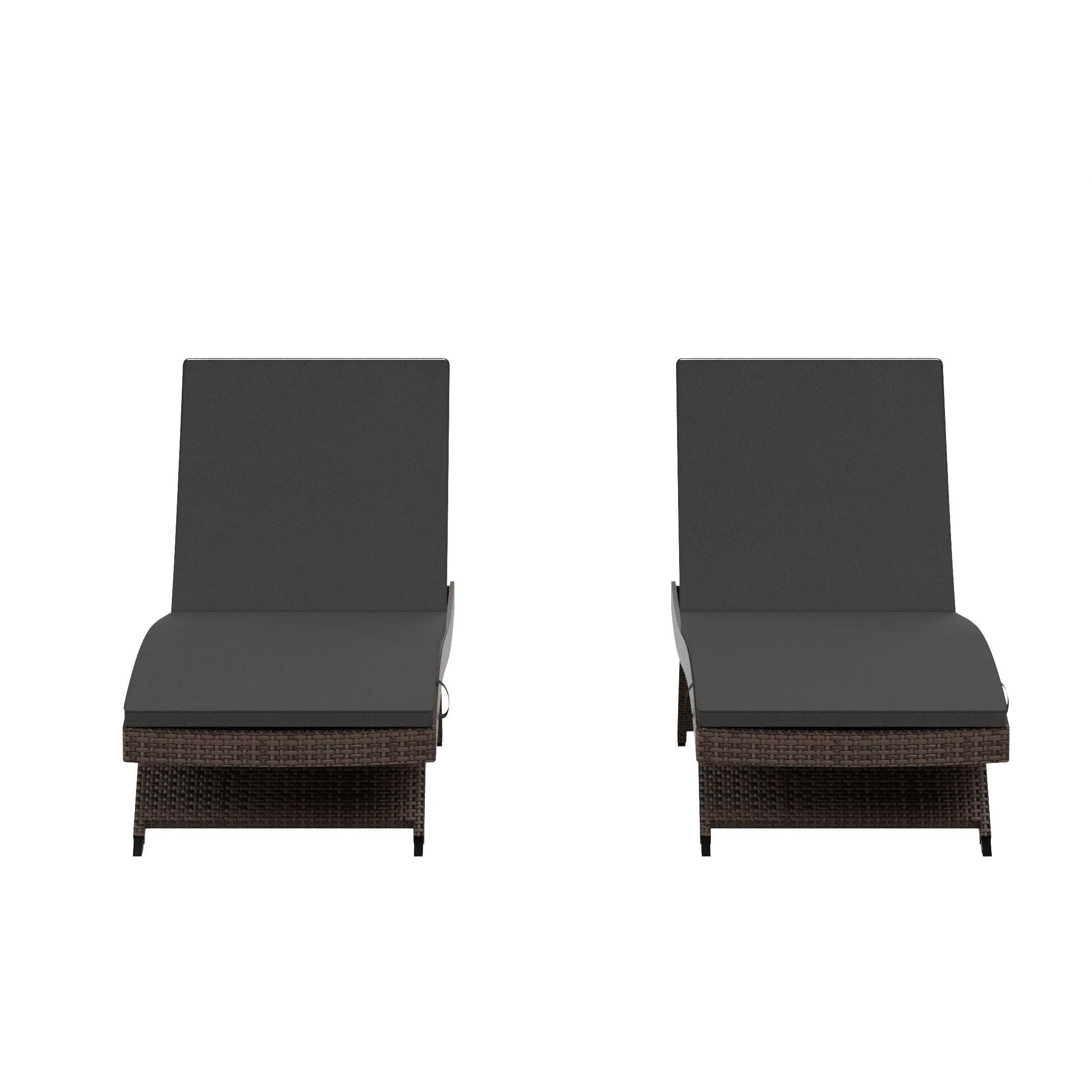 Bahama Brown Rattan Wicker Outdoor Chaise Lounges with Cushion Included (Set of 2)