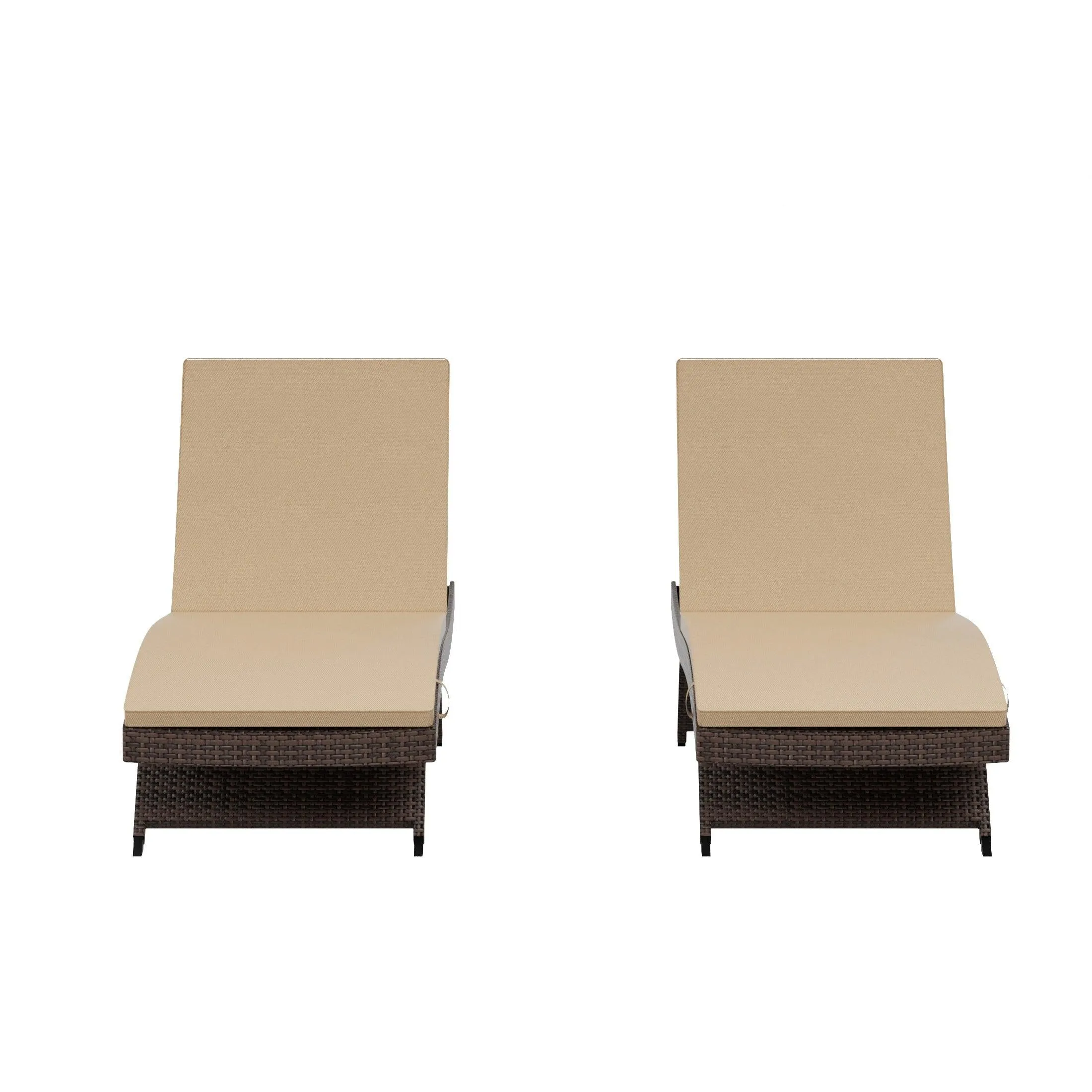Bahama Brown Rattan Wicker Outdoor Chaise Lounges with Cushion Included (Set of 2)