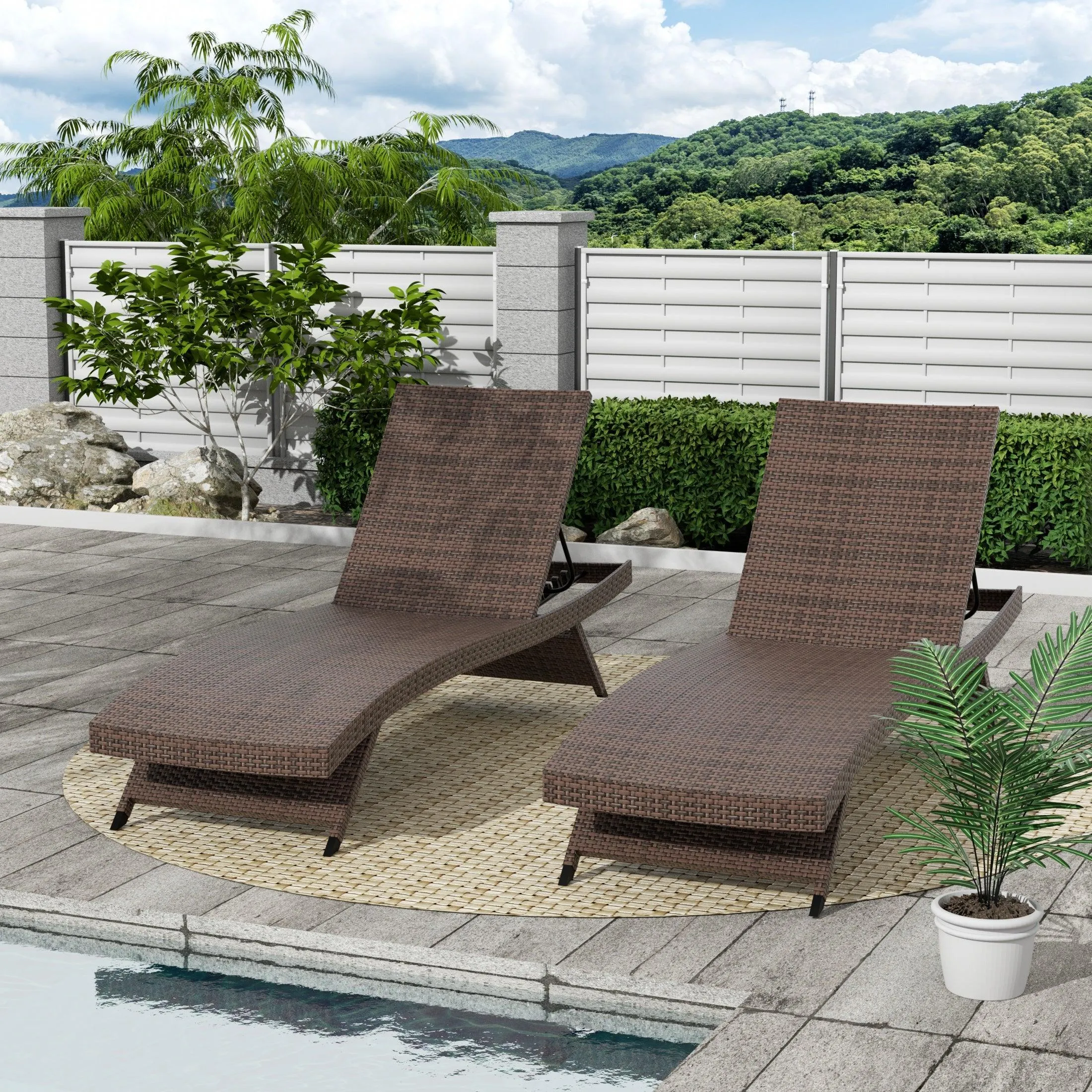 Bahama Brown Wicker Rattan Outdoor Chaise Lounge Chairs (Set of 2)