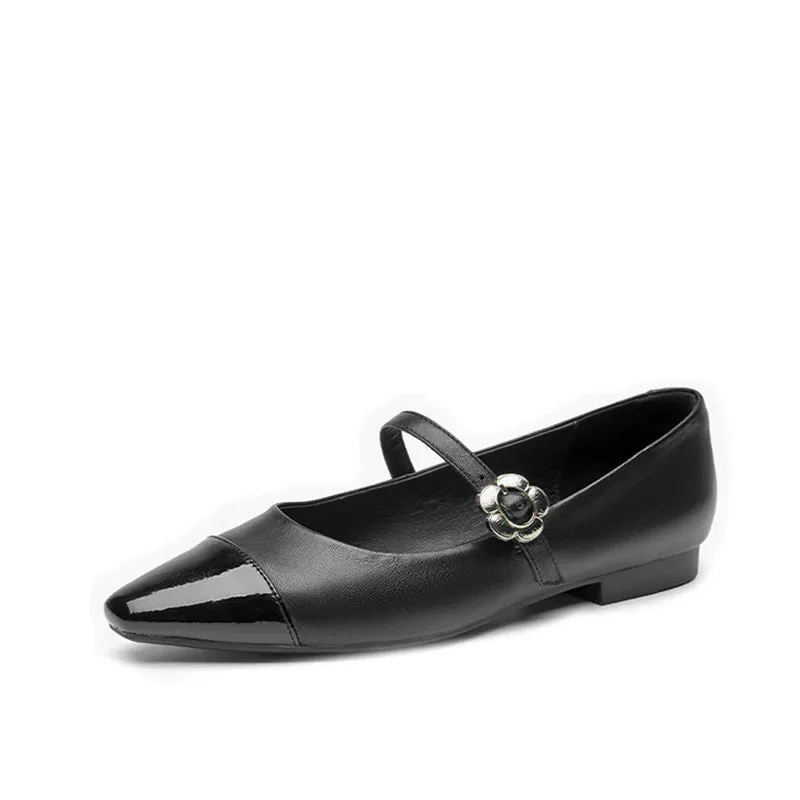 BeauToday Leather Pointed Toe Mary Janes Slip On Flats for Women