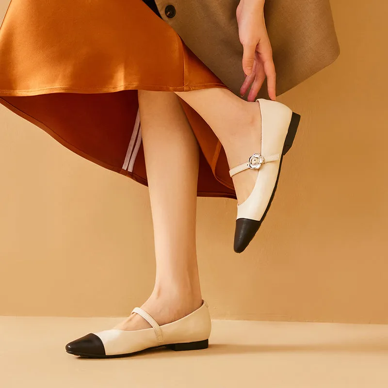 BeauToday Leather Pointed Toe Mary Janes Slip On Flats for Women