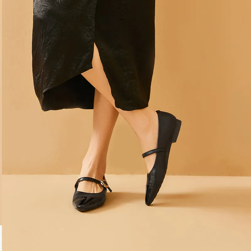 BeauToday Leather Pointed Toe Mary Janes Slip On Flats for Women
