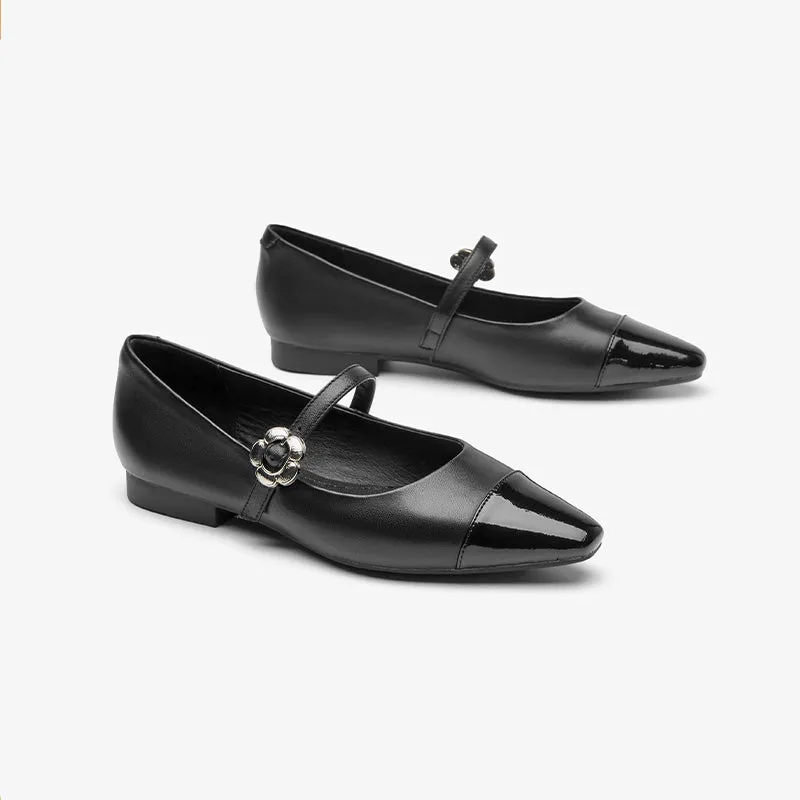 BeauToday Leather Pointed Toe Mary Janes Slip On Flats for Women