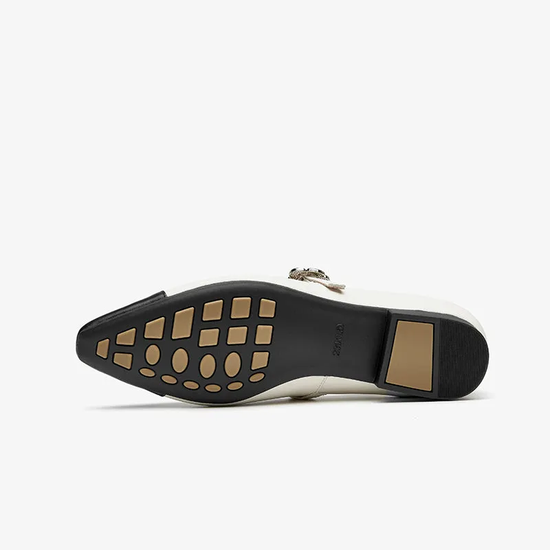 BeauToday Leather Pointed Toe Mary Janes Slip On Flats for Women