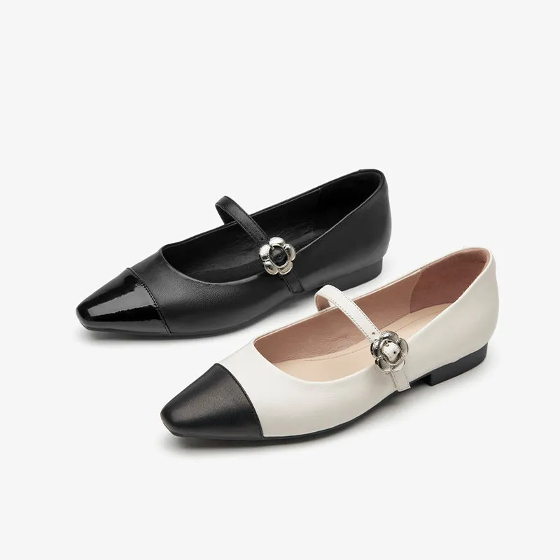 BeauToday Leather Pointed Toe Mary Janes Slip On Flats for Women