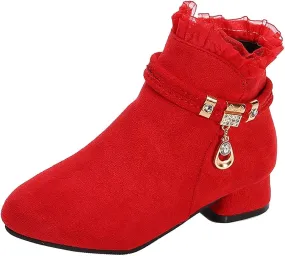 Big Girls Dress Boots Ankle Boots for Kids Chunky Block Low Heel Vintage Booties Shoes Girl Winter Boots Size 1