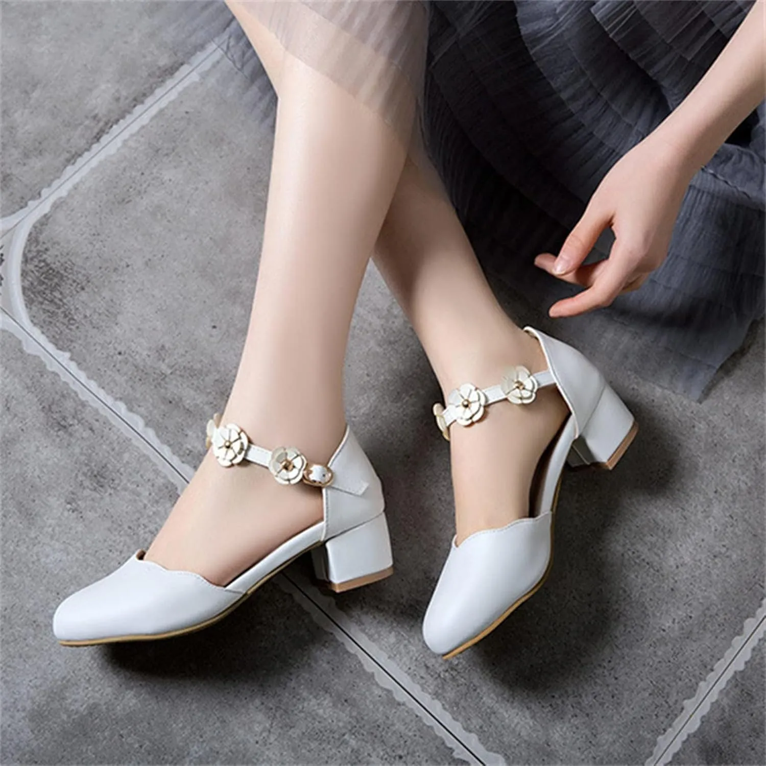 Big Kids Girls Mary Jane Dress Shoes Pumps Heels Flower High School Prom Shoes Kids Closed Toe Sandals for Girls
