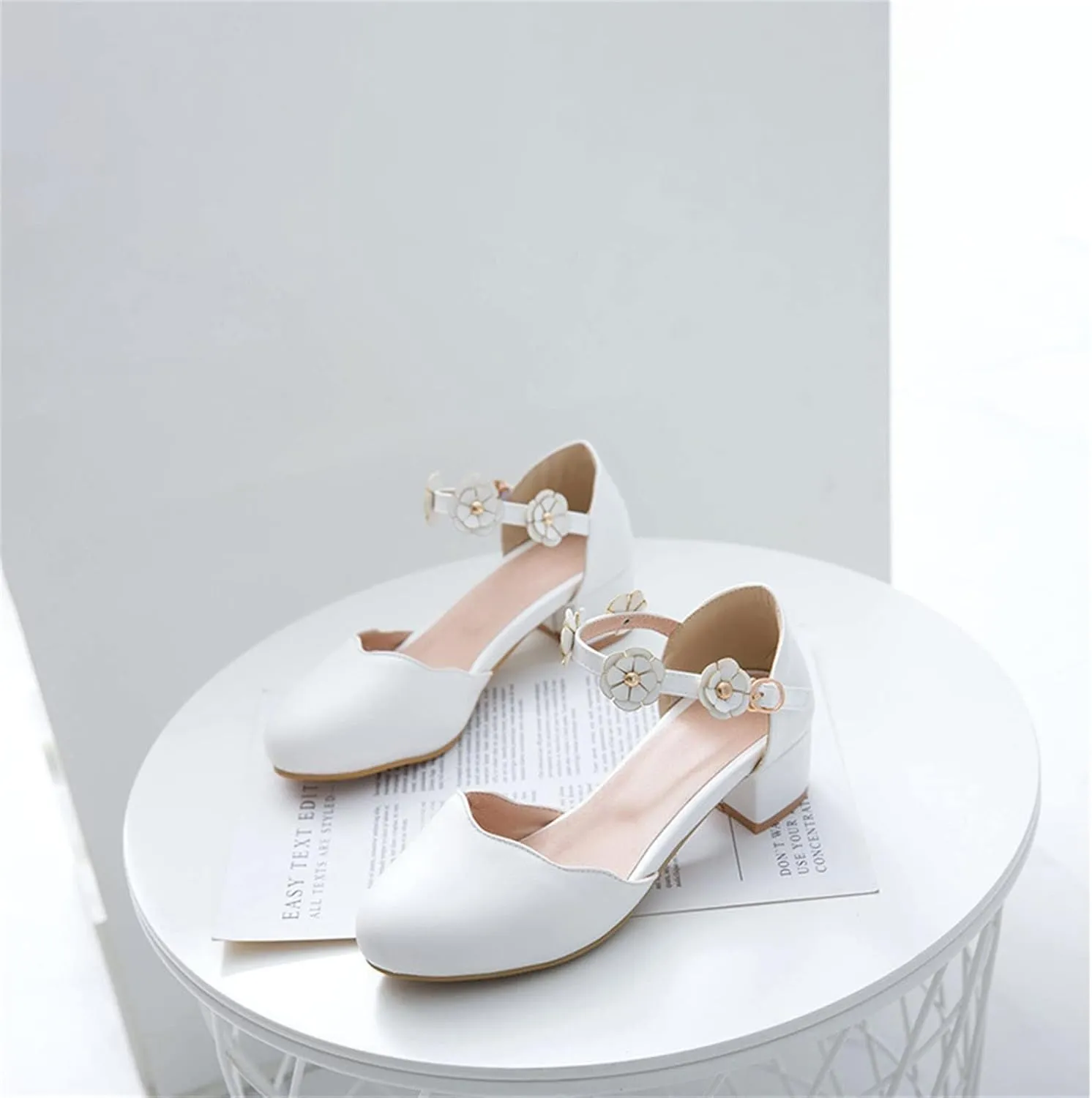 Big Kids Girls Mary Jane Dress Shoes Pumps Heels Flower High School Prom Shoes Kids Closed Toe Sandals for Girls