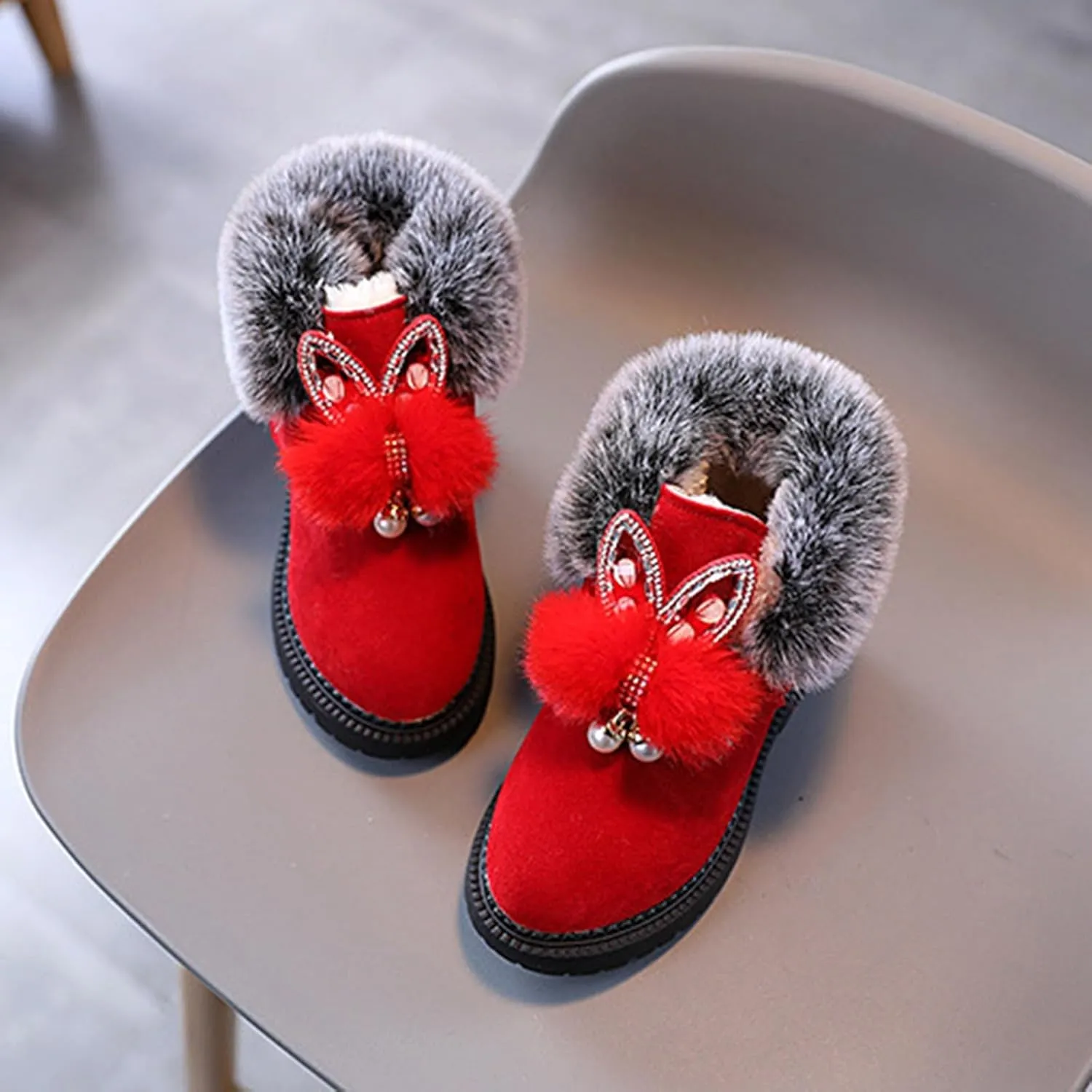 Boots for Girls Fuzzy Warm Winter Short Boots with Furry Faux Fur Lining Bootie Shoes for Kids Boys Hiking Outdoor Boots