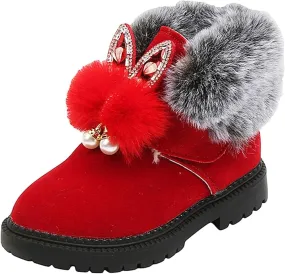 Boots for Girls Fuzzy Warm Winter Short Boots with Furry Faux Fur Lining Bootie Shoes for Kids Boys Hiking Outdoor Boots