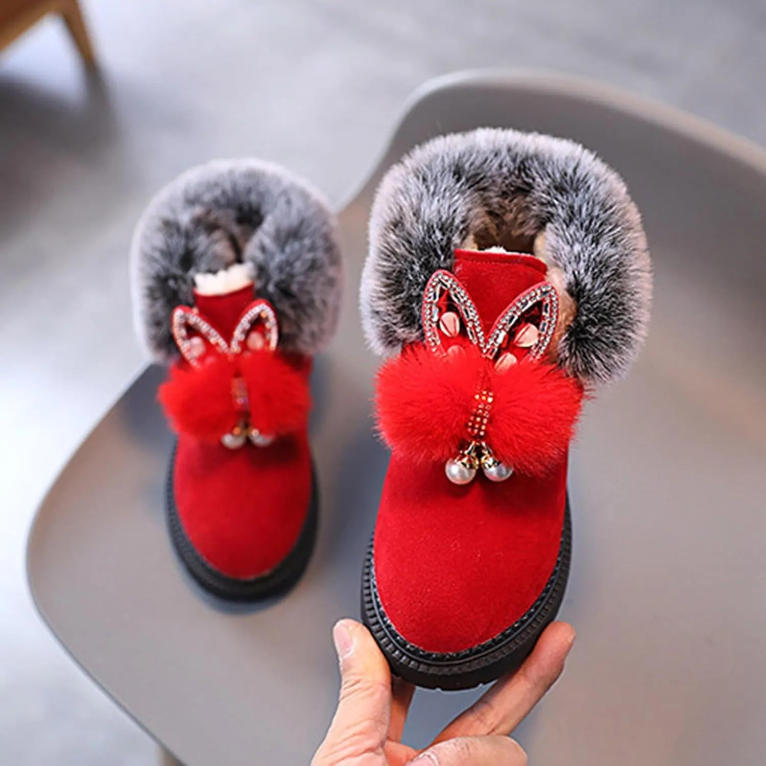 Boots for Girls Fuzzy Warm Winter Short Boots with Furry Faux Fur Lining Bootie Shoes for Kids Boys Hiking Outdoor Boots