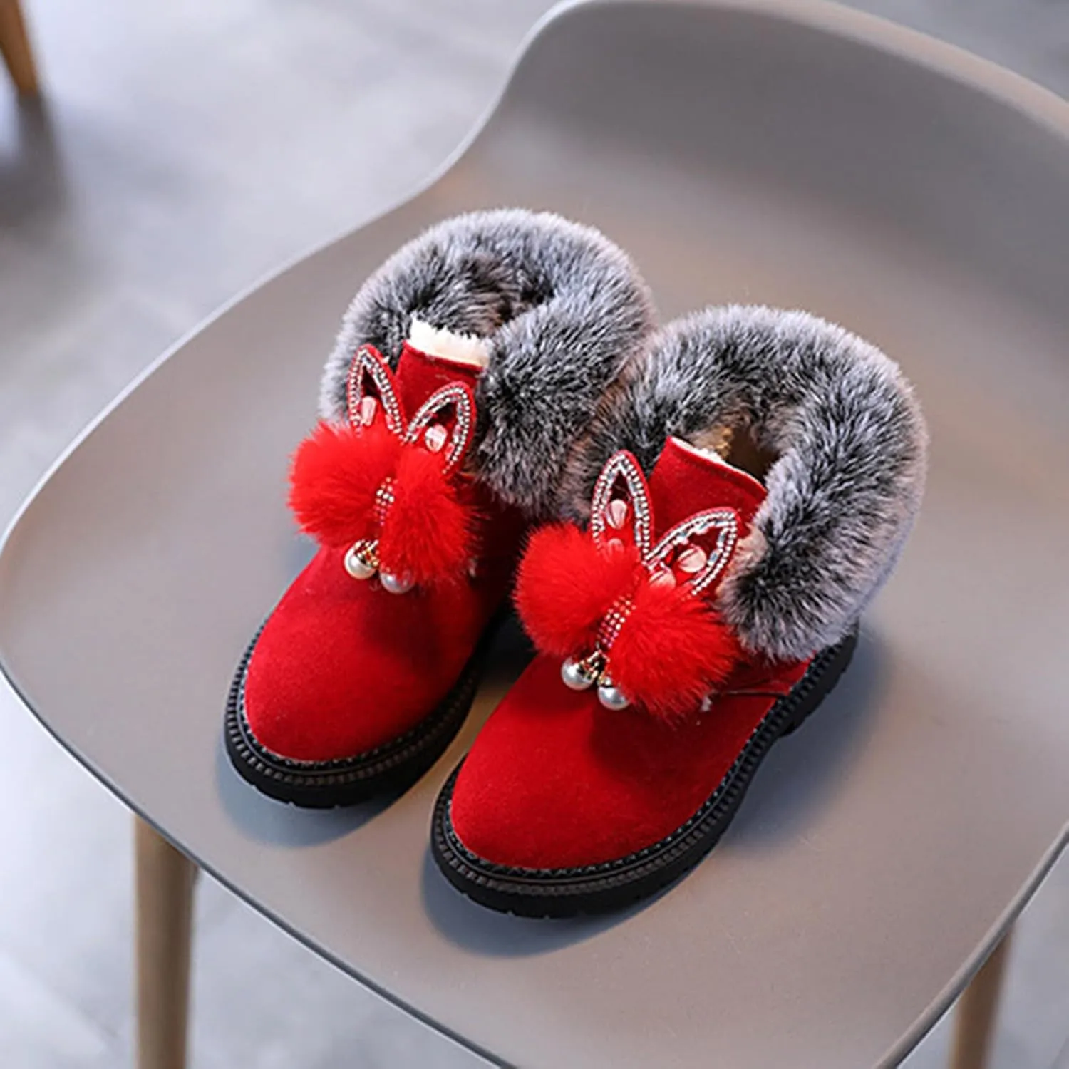 Boots for Girls Fuzzy Warm Winter Short Boots with Furry Faux Fur Lining Bootie Shoes for Kids Boys Hiking Outdoor Boots