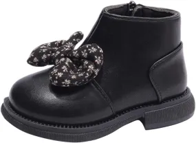Bowknot Ankle Boots for Toddler Girls Princess Fashion Thick Bottom Birthday Sweet Dress Shoes with Side Zipper