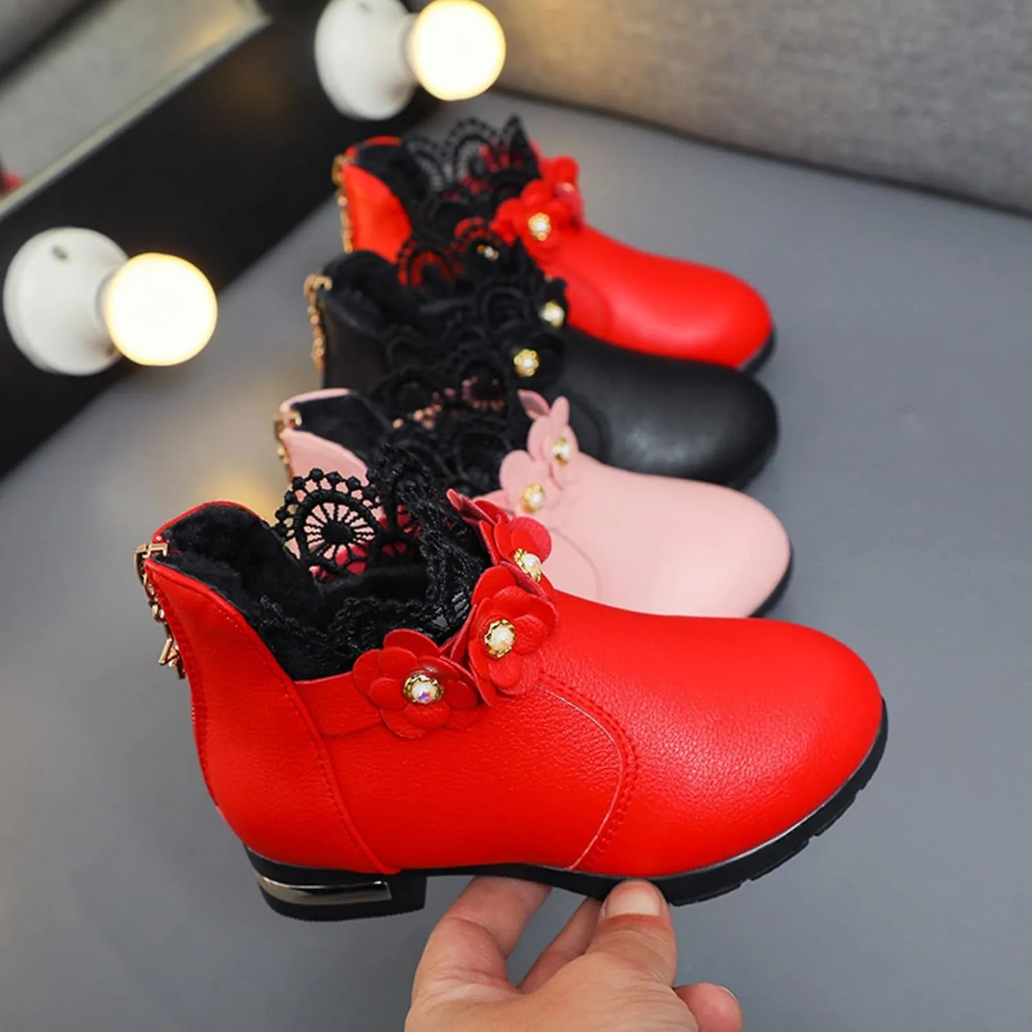 Boys Girls Fashion Boots Outdoor Side Zipper Low Heel Platform Leather Ankle Boots Toddlers Kids Ankle Booties