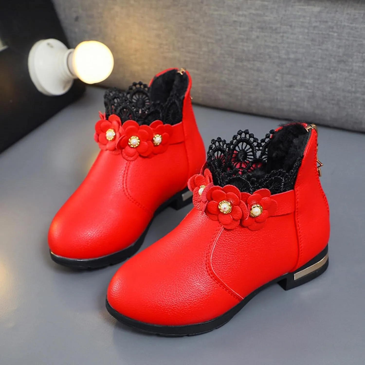Boys Girls Fashion Boots Outdoor Side Zipper Low Heel Platform Leather Ankle Boots Toddlers Kids Ankle Booties
