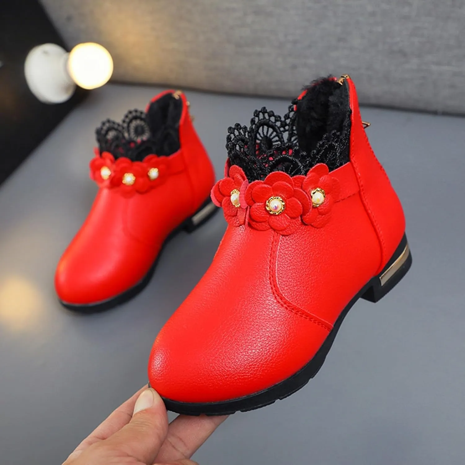 Boys Girls Fashion Boots Outdoor Side Zipper Low Heel Platform Leather Ankle Boots Toddlers Kids Ankle Booties
