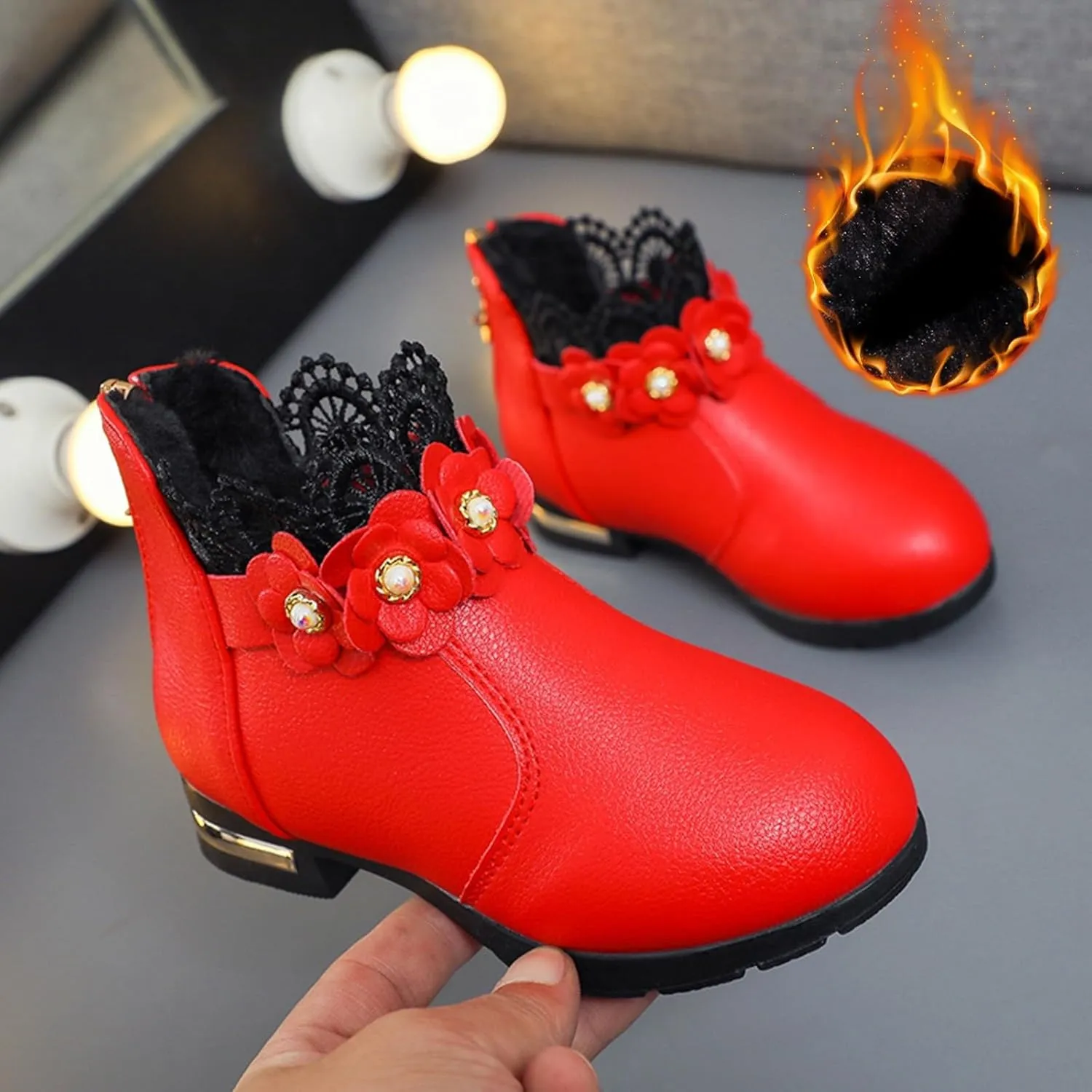 Boys Girls Fashion Boots Outdoor Side Zipper Low Heel Platform Leather Ankle Boots Toddlers Kids Ankle Booties