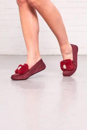 Brandwell Luxury Ladies Plush Moccasin Slippers Ruby 4-5