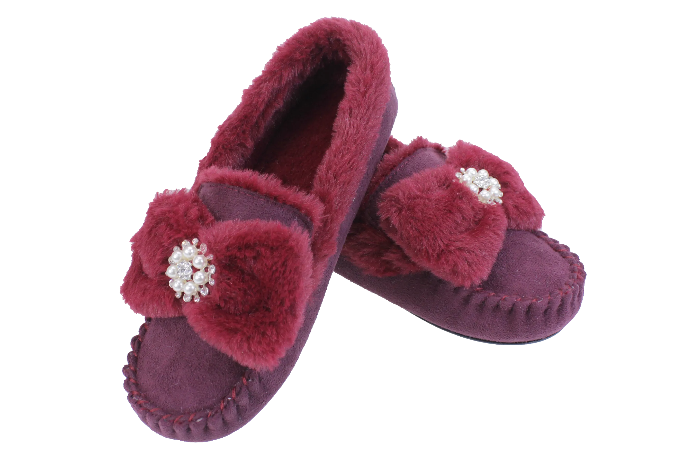 Brandwell Luxury Ladies Plush Moccasin Slippers Ruby 4-5