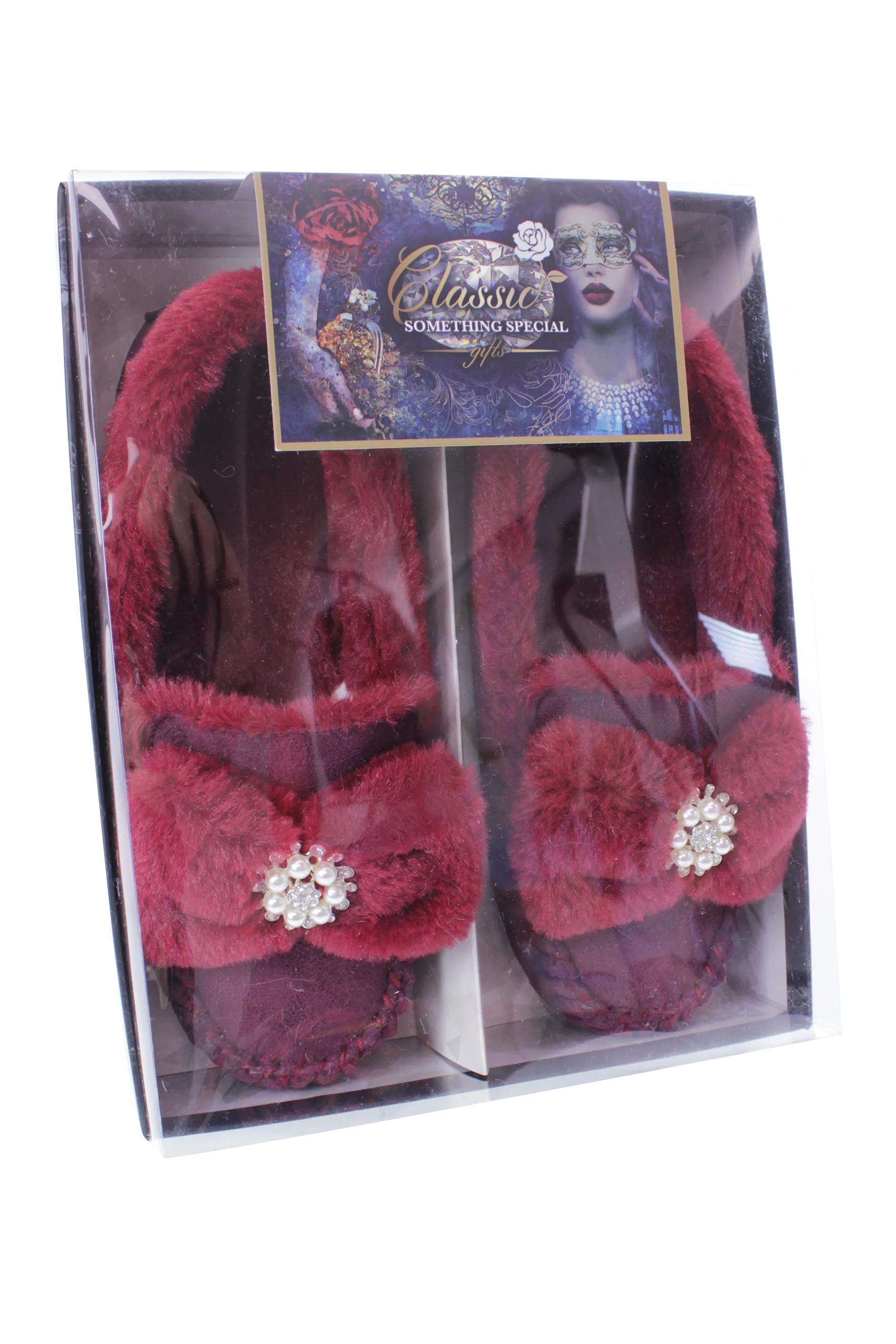 Brandwell Luxury Ladies Plush Moccasin Slippers Ruby 4-5