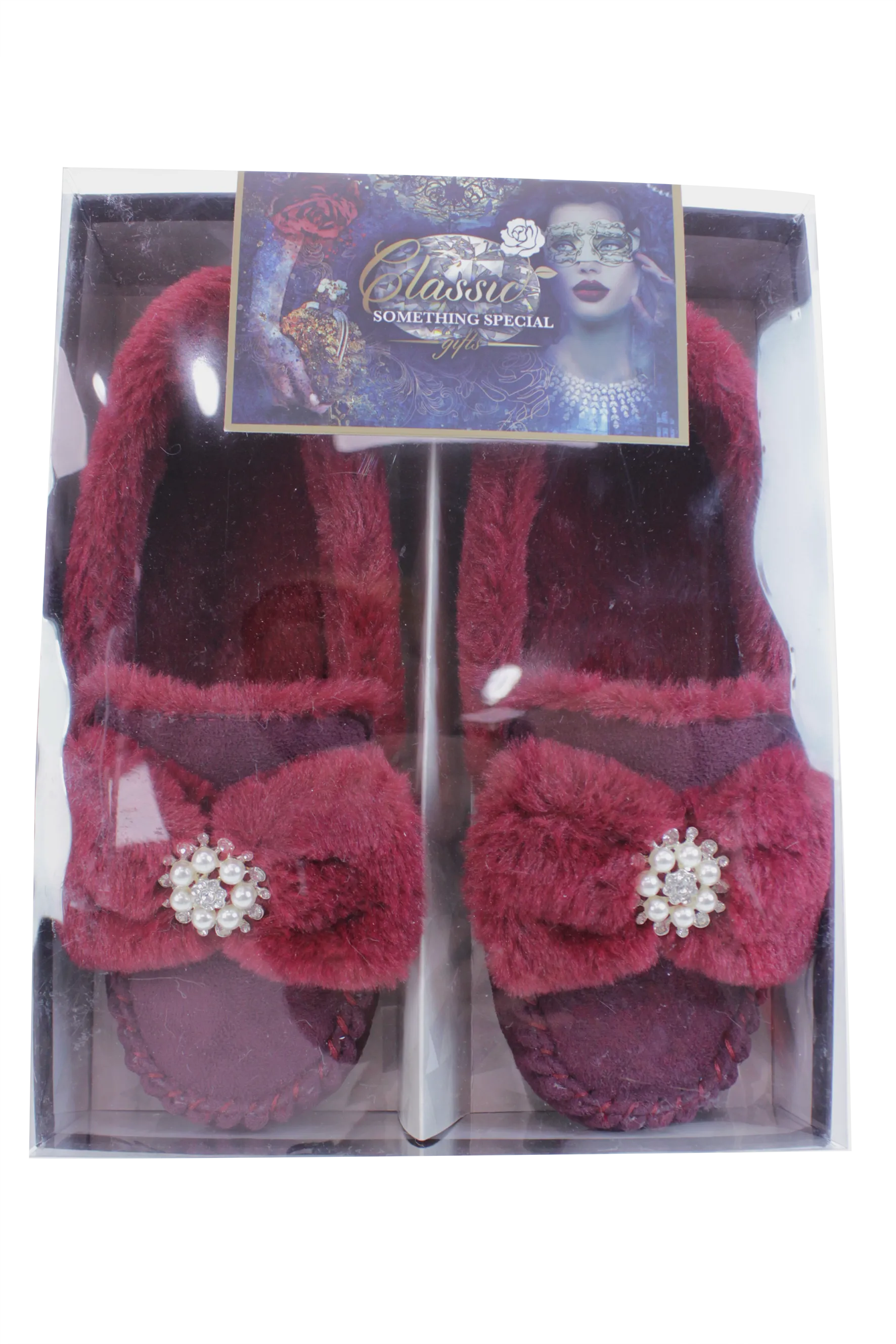 Brandwell Luxury Ladies Plush Moccasin Slippers Ruby 4-5