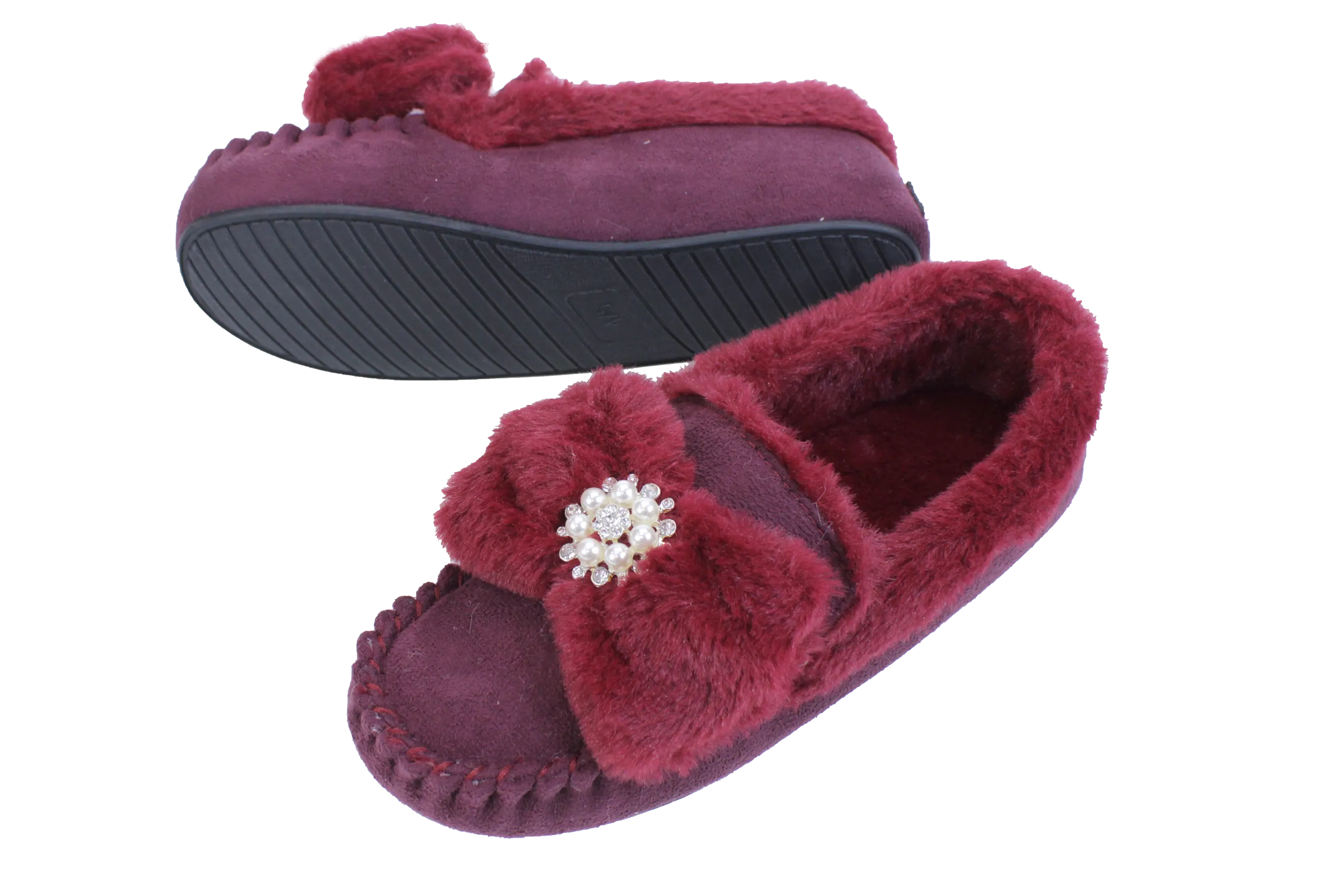 Brandwell Luxury Ladies Plush Moccasin Slippers Ruby 4-5