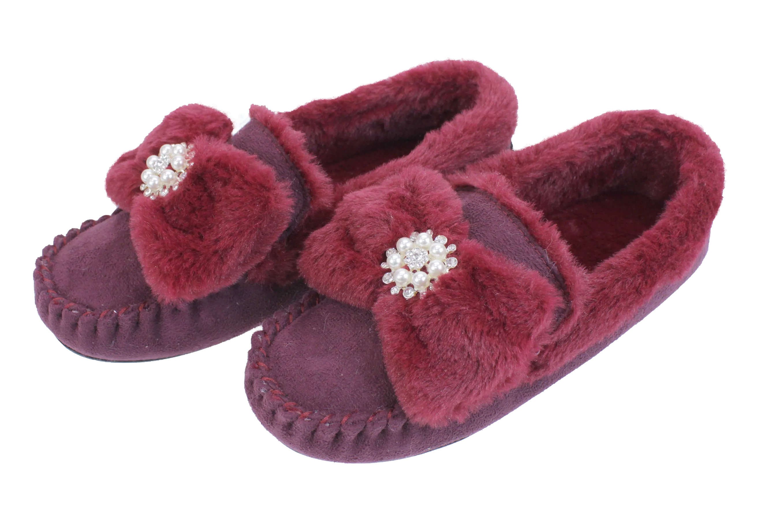 Brandwell Luxury Ladies Plush Moccasin Slippers Ruby 4-5