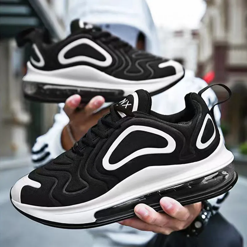 Casual Air Cushion Black Shoes Men Outdoor Breathable  Lace-up Sneakers Running Sports Shoes