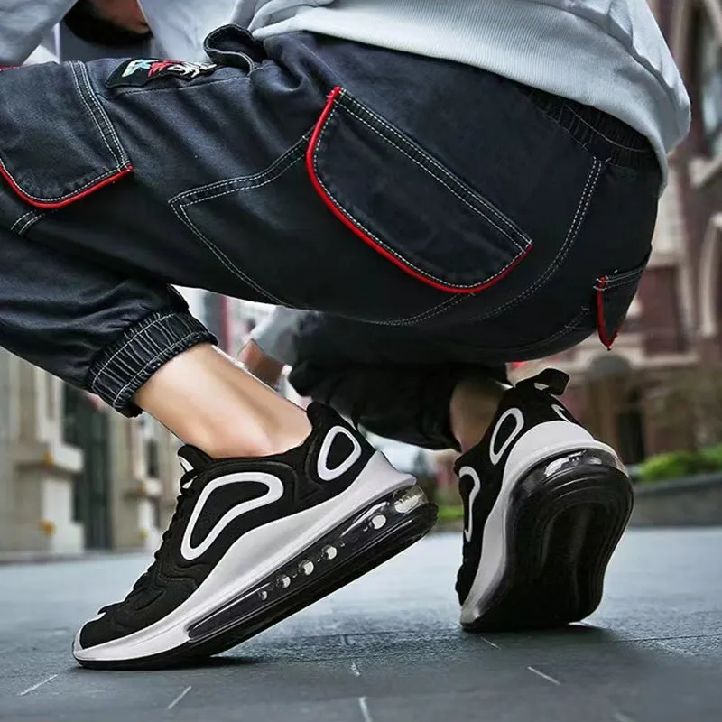 Casual Air Cushion Black Shoes Men Outdoor Breathable  Lace-up Sneakers Running Sports Shoes