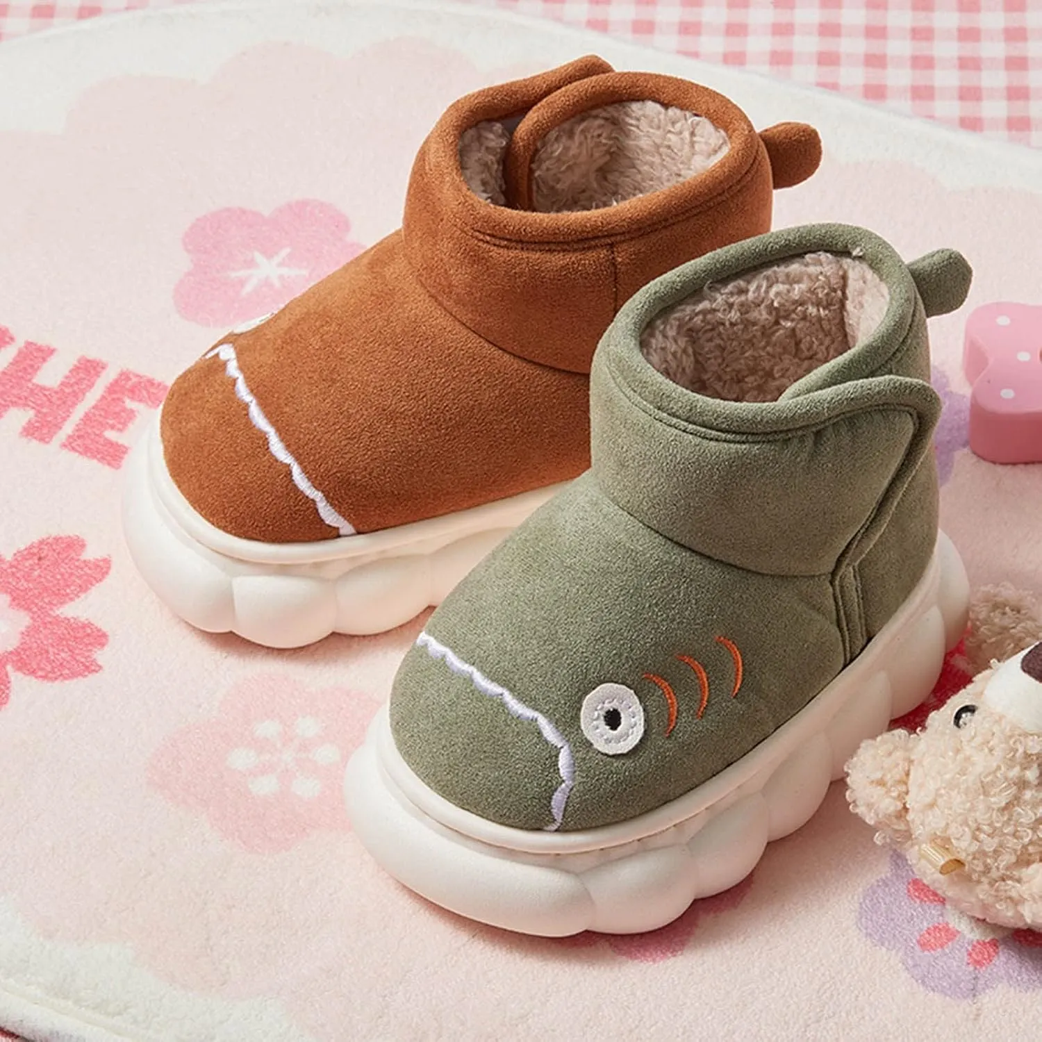 Children Snow Boots for Boys and Girls Cute Plush Girls Boots Wide Width Girls Flat Ankle Boots