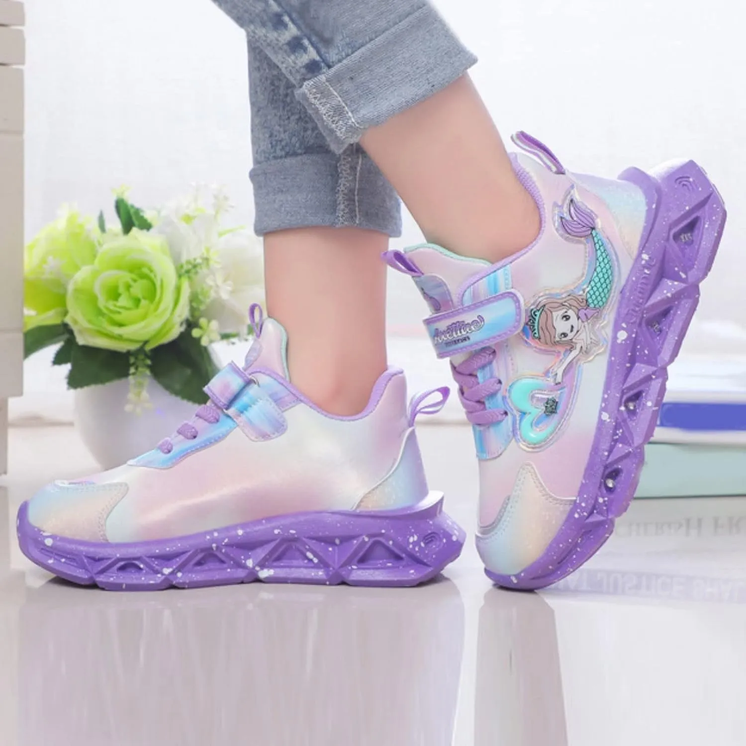 Children Sports Shoes with Lights Breathable Princess Lightweight Casual Lighting Kids Up Night High Heels for Girls