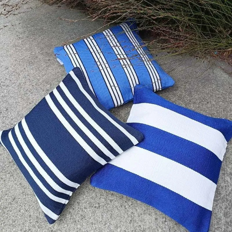 Cobalt Deck Stripe Outdoor Cushion Cover 50cm