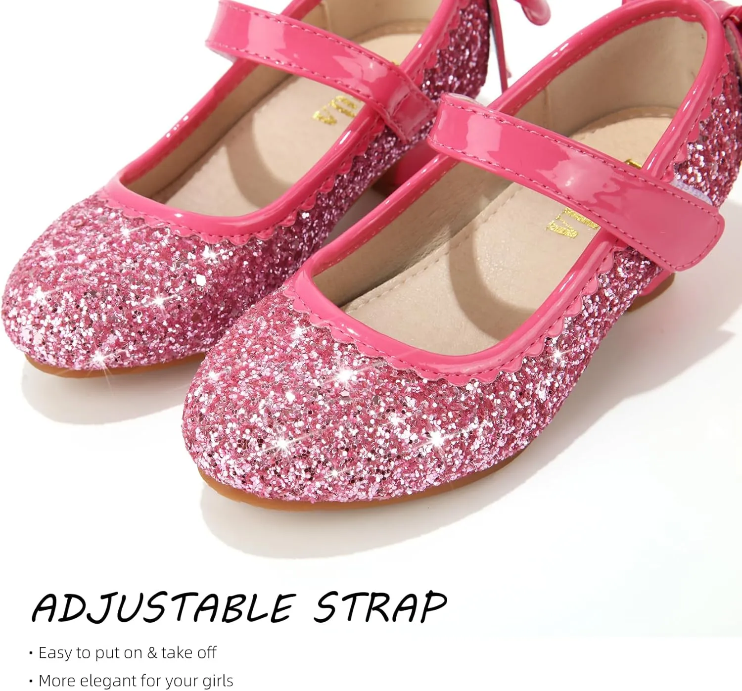 Didida Girl Dress Shoes, Glitter Heel Shoes for Girls, Mary Jane Pumps with Bow