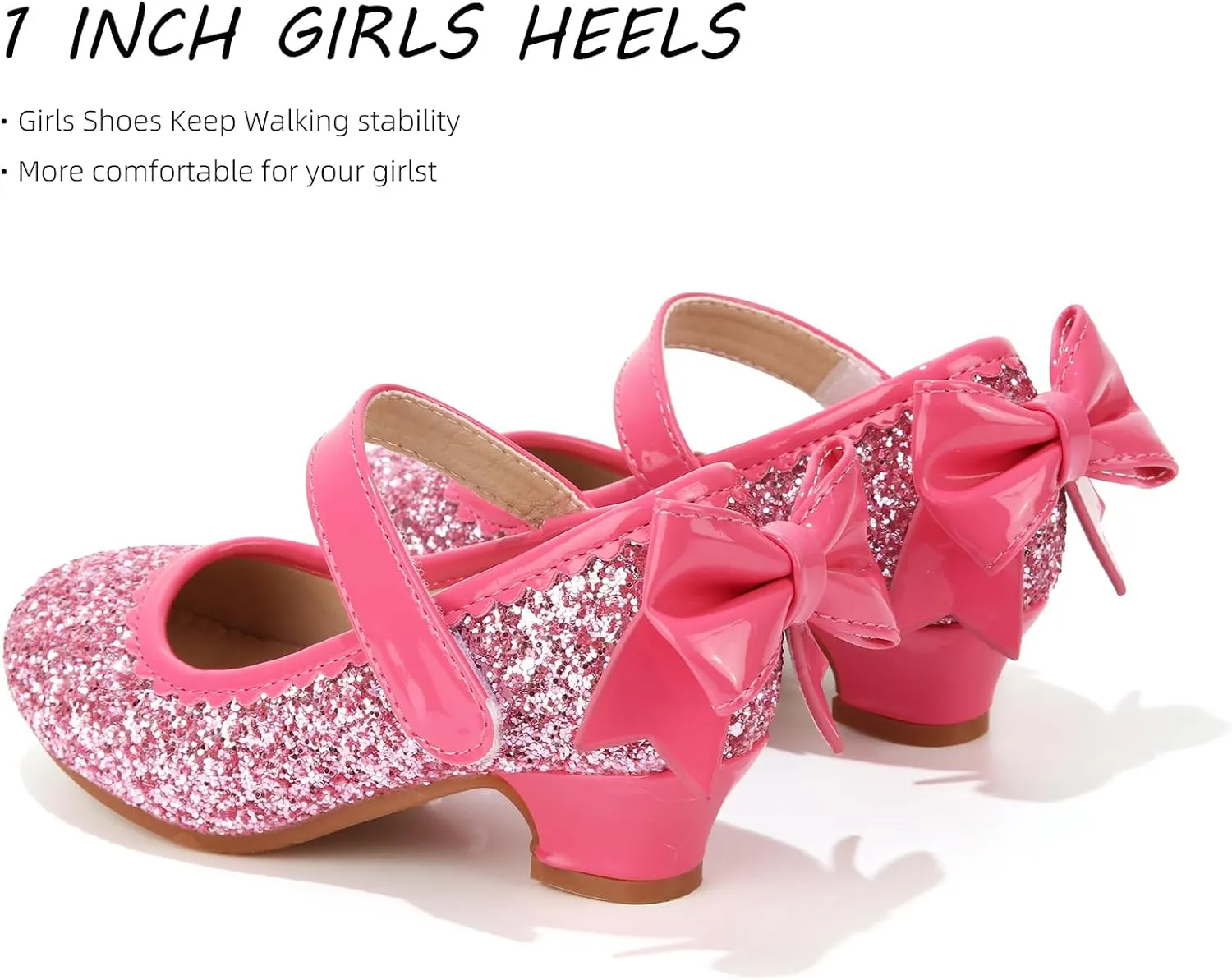 Didida Girl Dress Shoes, Glitter Heel Shoes for Girls, Mary Jane Pumps with Bow