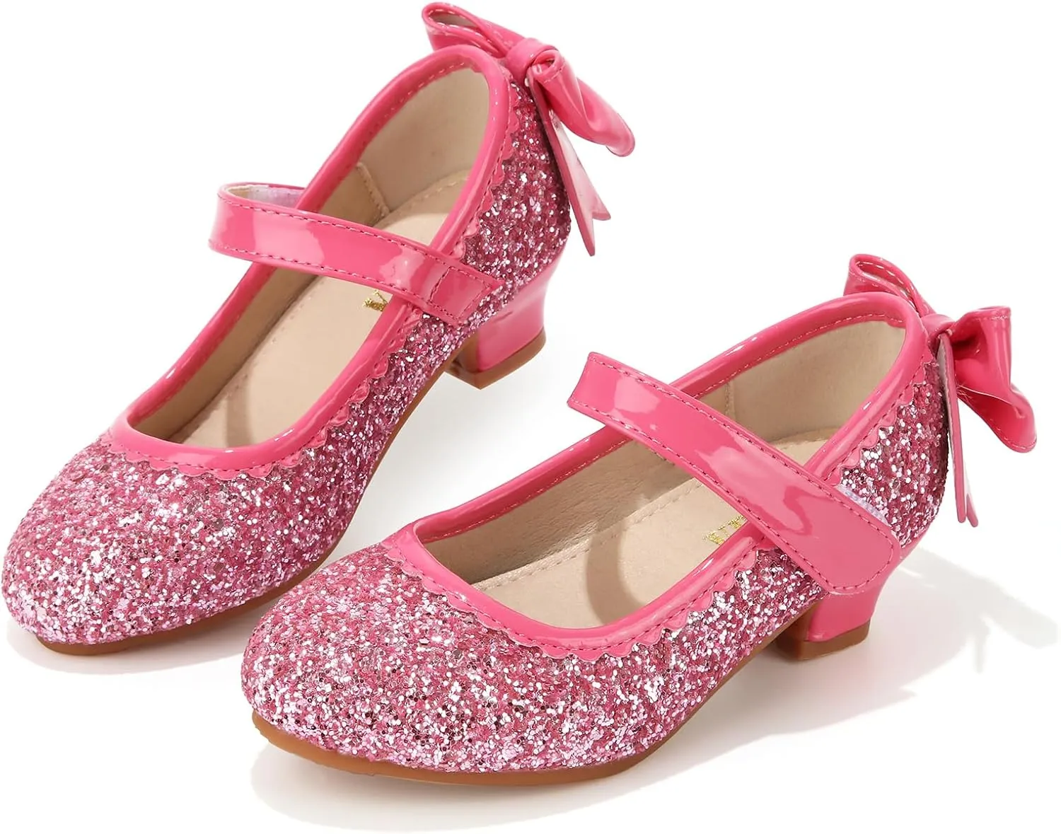 Didida Girl Dress Shoes, Glitter Heel Shoes for Girls, Mary Jane Pumps with Bow