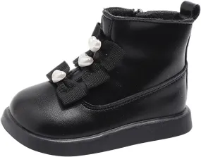 Fashion Bowtie Ankle Boots for Toddler Girls PU Leather Water Proof School Shoes Chestnut Boots for Toddler