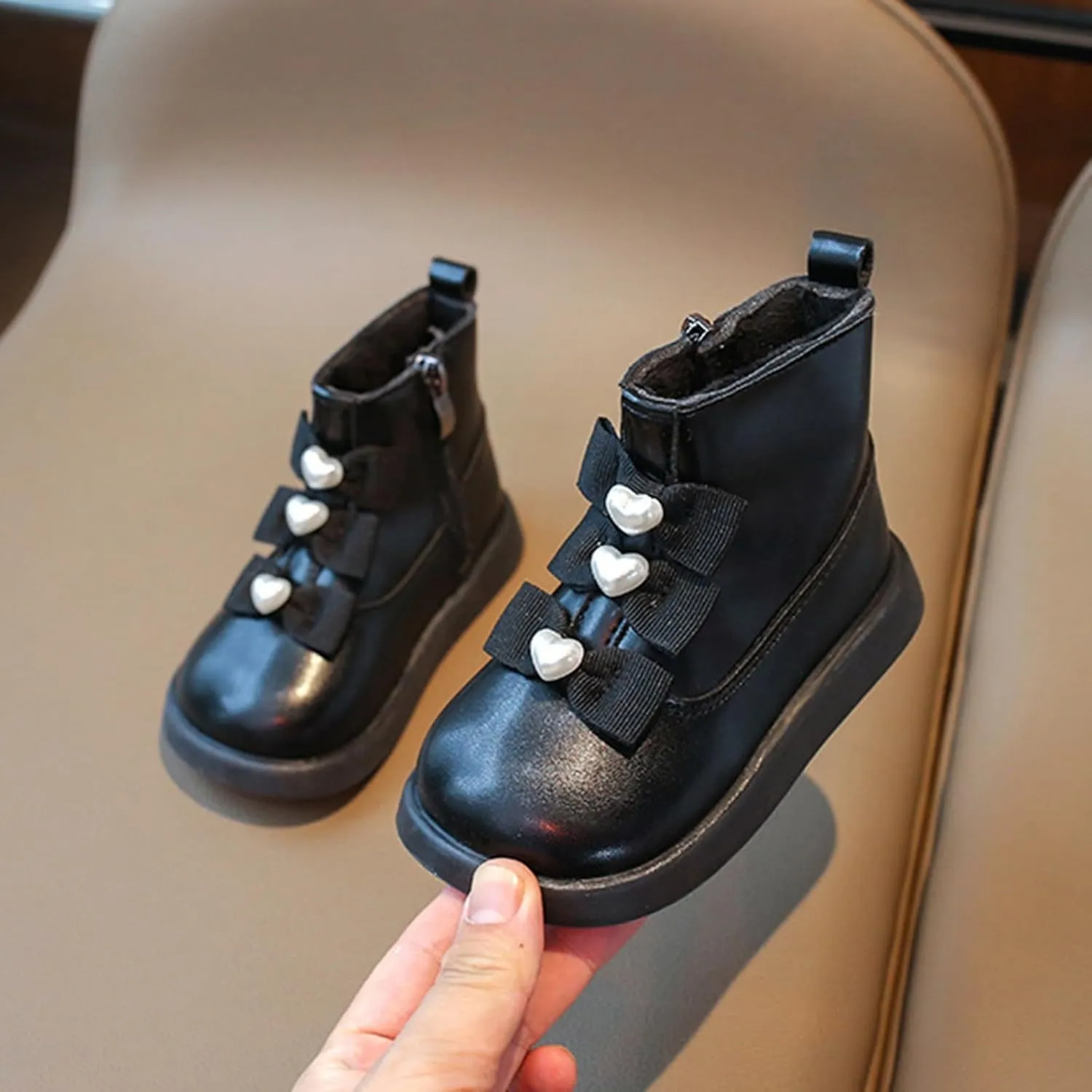 Fashion Bowtie Ankle Boots for Toddler Girls PU Leather Water Proof School Shoes Thick Girls Boots Toddler 8