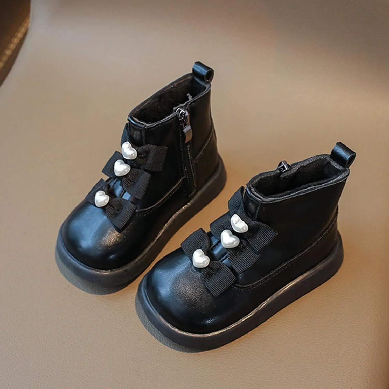 Fashion Bowtie Ankle Boots for Toddler Girls PU Leather Water Proof School Shoes Thick Girls Boots Toddler 8