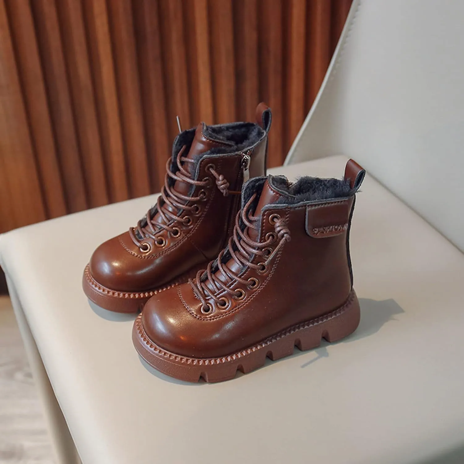 Fashion Winter Children Boots Boys and Girls Ankle Boots Flat Bottom Non Slip High Top Plush Warm and Kid Winter Boots