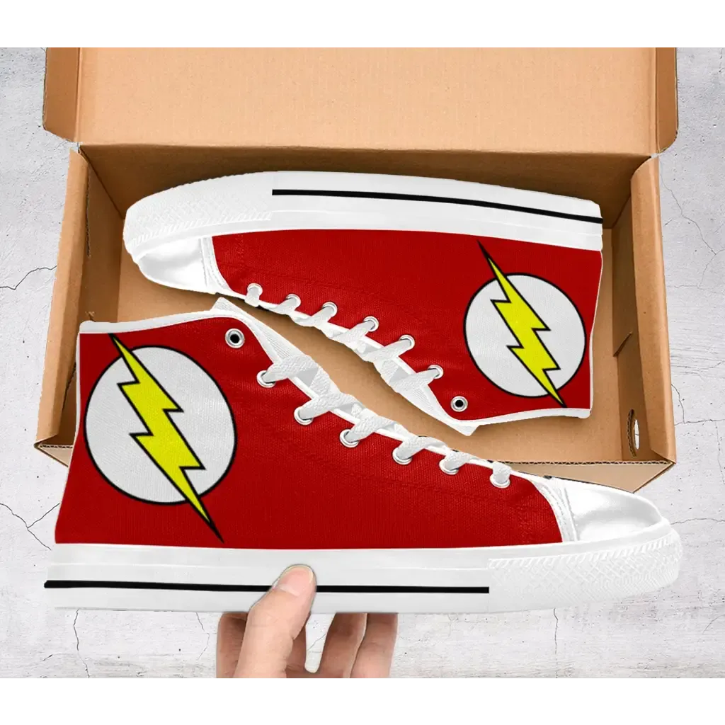 Flash Superhero Comics Shoes High Top Sneakers for Kids and Adults