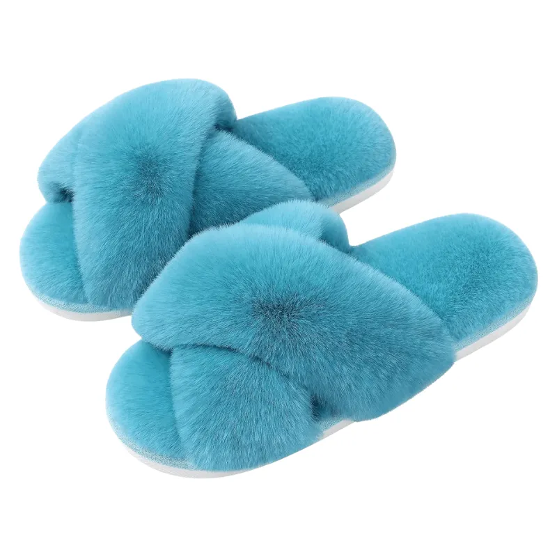 Fluffy Cross Band Slippers – Plush Comfort with Stylish Flair