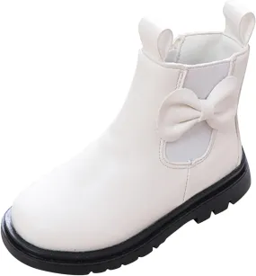 Girls Ankle Boots Leather Boots with Bow Kids Comfortable Slip on Chelsea Booties for Toddler Little Kid Big Kids